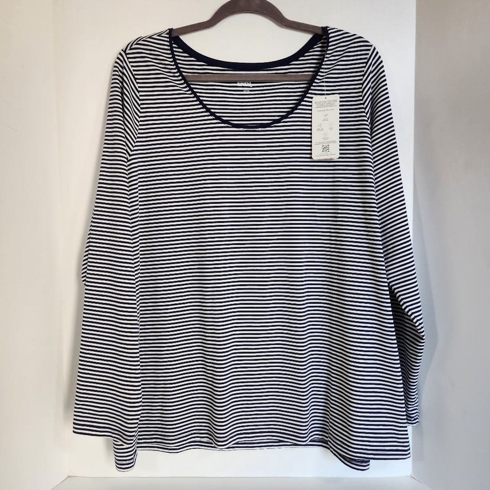 Navy stripe Lands' End long sleeve scoop neck top 20W-22W NWT